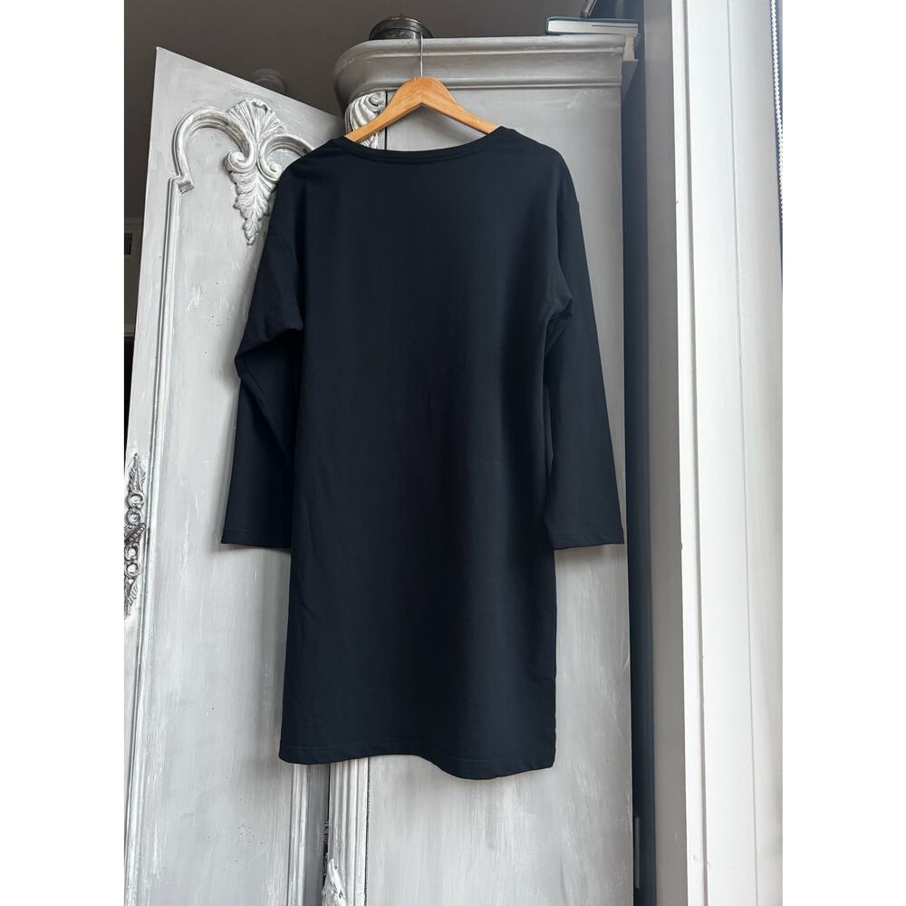 Boston Proper Knee length Dress Sz L Black Knit Travel Collection long sleeve - Picture 6 of 11